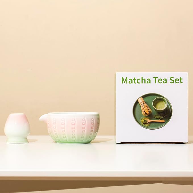 Traditional matcha bowl, cute pink matcha bowl with spout, matcha mixing bowl for stirring matcha, 18OZ tea bowl