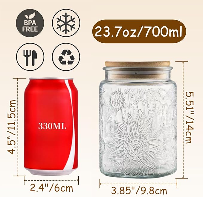 ANSQU Vintage Glass Jar with Lid, 23.7oz Airtight Glass Storage Canister Glass Food Storage Containers for Kitchen Counter, Pantry, Decorative Jar for Coffee, Tea, Sugar, Easter. Candy Cute Jar