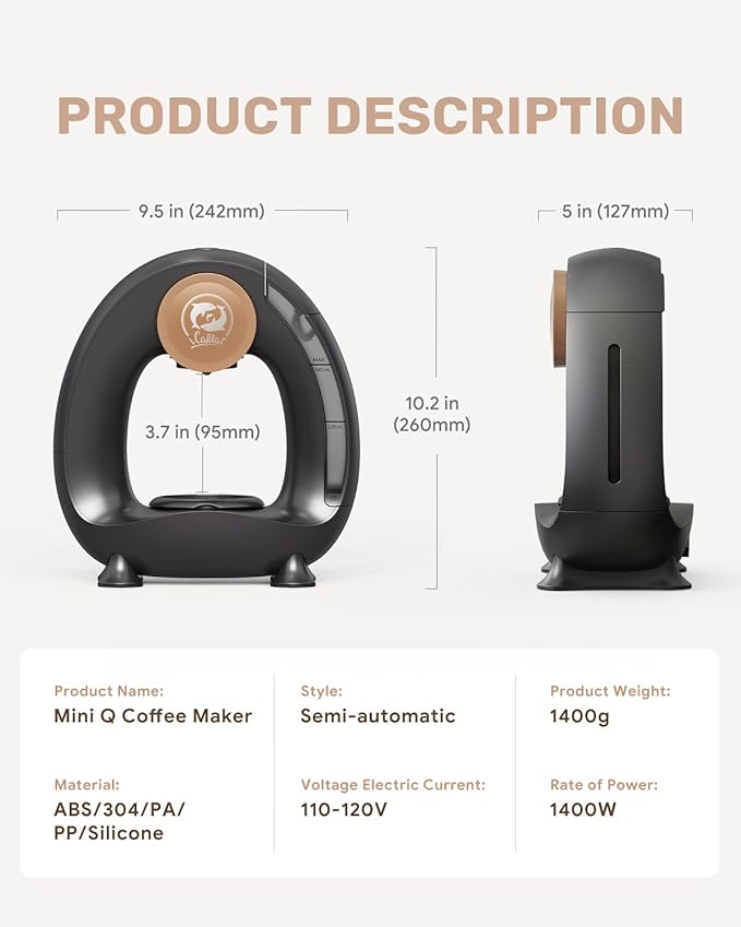 2-in-1 Coffee Maker, Fast Brew in 1.5mins, Single Serve Coffee Machine Compatible with K-Cup Pods & Ground Coffee, 1400W with 20s Preheat, Compact for Home,Small Place,Office & RV, 8oz,Black
