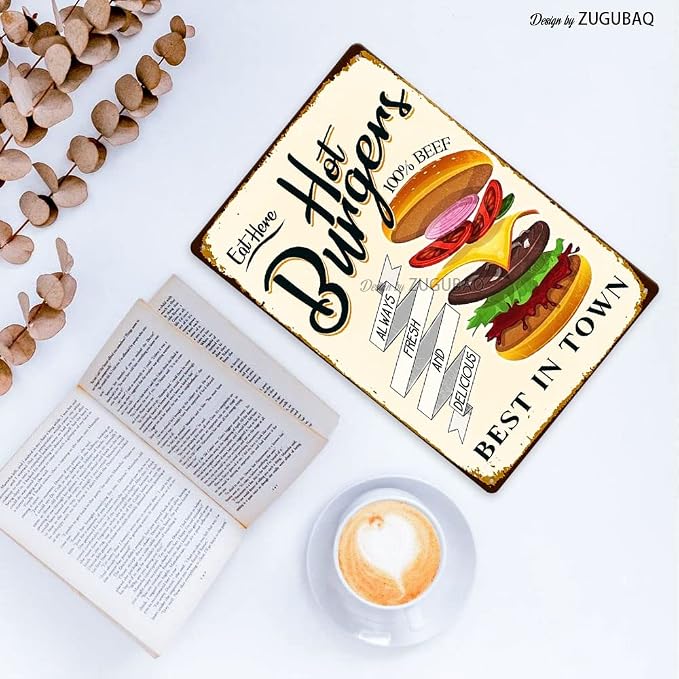 Hot Burgers Tin Signs Vintage Metal Sign Funny Food Art Printing Poster Wall Decor for Home Kitchen Bar Restaurant Cafe Pub Indoor Outdoor 12x8 Inch Hanging Plaque - Image 4