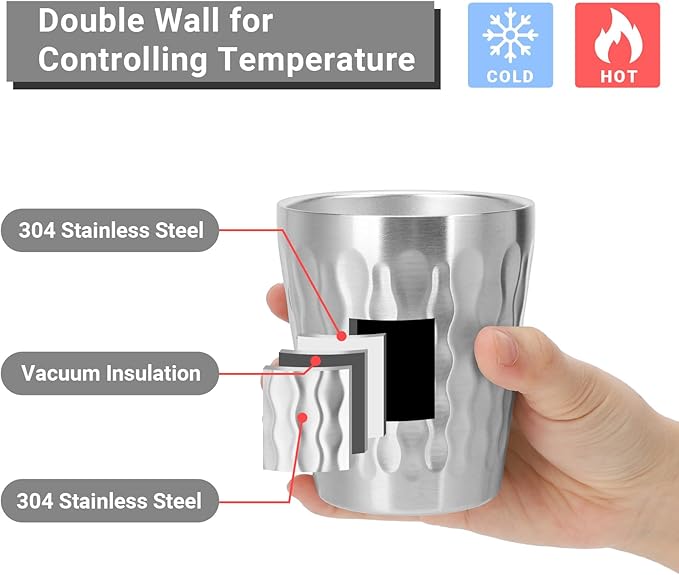 Stainless Cups, 10 oz Insulated Tumbler, 8 Pack Double Wall Unbreakable Stackable Water Tumblers Insulated Metal Cup Premium Drinking Glasses for Travel Camping Home Outdoor