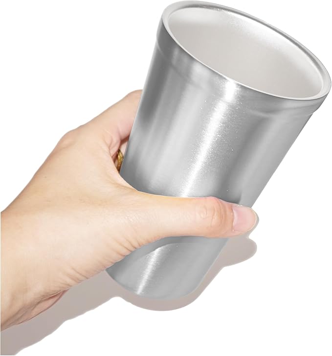 Youda Stainless Steel Double Walled Insulated Cups(Set of 4) Stackable, Coffee Cup/Tea Cup/Chilling Beer Glasses, Great for Kids, for Travel, Outdoor,Camping&Everyday, 16oz(Silver)