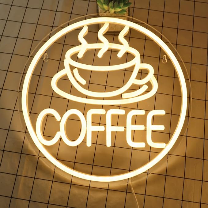 Britrio Coffee Neon Sign for Home Cafe Bar Kitchen Dinning Room Light Birthday Party Bedroom Restaurant Pub Man Cave LED Wall Art Decoration Holiday Gift 5V USB Powered Warm White