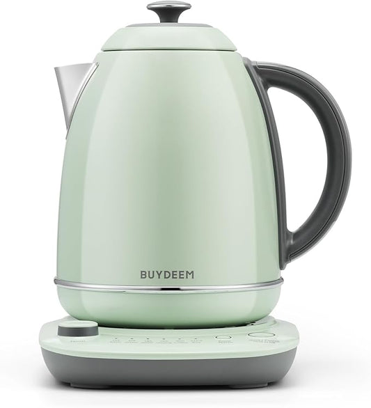 BUYDEEM K740 Electric Kettle with Temperature Control, 12H Keep Warm, Quick Boil, Stainless Steel Hot Water Boiler for Tea Coffee Milk, 1.7L, Cozy Greenish