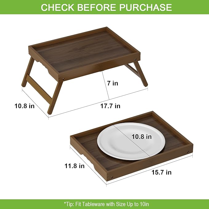 Artmeer Bed Tray Table with Folding Legs,Bamboo Breakfast in Bed for TV Table, Laptop Computer Tray,Eating,Snack Tray (Walnut Medium)
