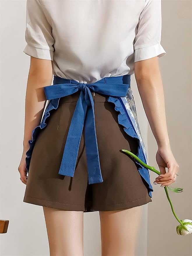 Unisex Chef Aprons White Retro Cotton Maid Short 2 Pockets Waist Waiter Waitress Half Apron - Image 3