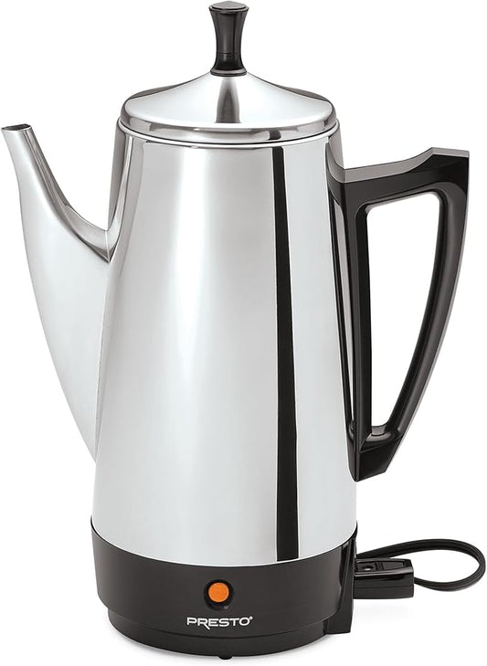 Presto 02811 Stainless Steel Electric Coffee Percolator - 12-Cups, Easy-Pour Spout, Stay-Cool Handle, Make 2-12 Cups