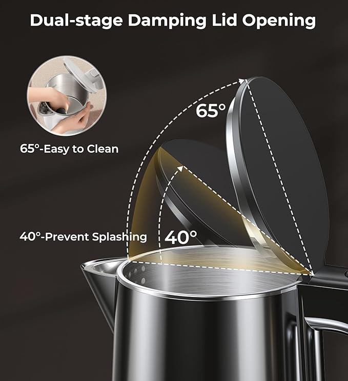 Smart Temperature Control Electric Kettle | 304 Stainless Steel Double-Wall Cool-Touch | 7 Preset Temperatures | 4-Hour Keep Warm | Auto Shut-Off & Boil-Dry Protection - Black
