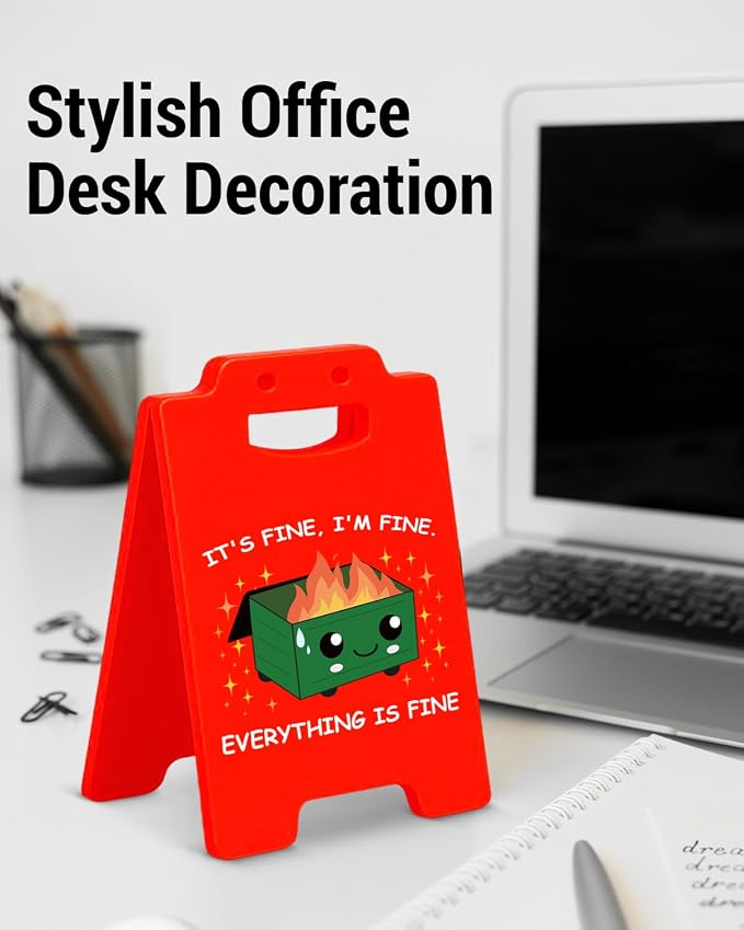 Dumpster Fire Desk Decor, Funny Office Gifts for Women Men Coworkers, Employee Appreciation Gifts, I'm Fine Everything is Fine Office Desk Sign Cubicle Decor - Image 3