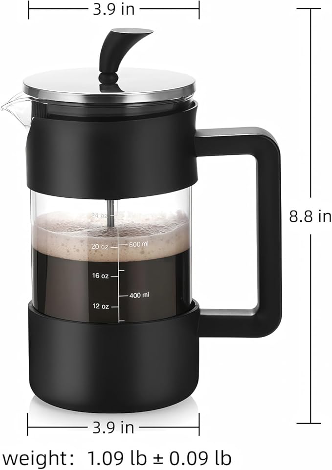 Premium French Press (34oz) - Enjoy Smooth, Grit-Free Coffee Every Morning - Durable Glass Carafe with Easy-Read Measurements, Ergonomic Handle & Mess-Free Pouring Spout