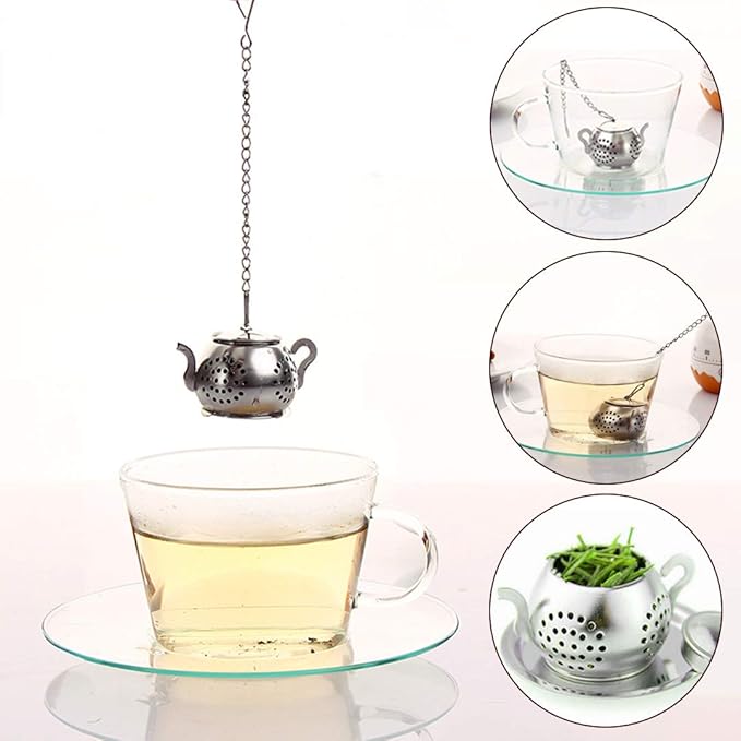 4Pcs Tea Balls for Loose Leaf, Stainless Steel Tea Infusers for Loose Tea, Tea Strainers with Chain Hook and Saucer (Silver)