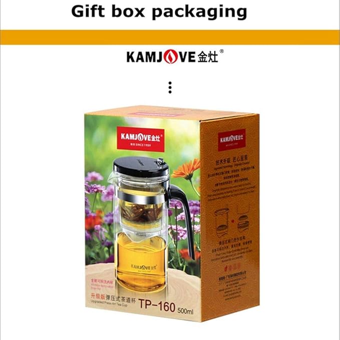 Kamjove Tea Pot Detachable Filter Glass Tea Pot 500ML，16.9OZ Borosilicate Heat Resistant Teapot