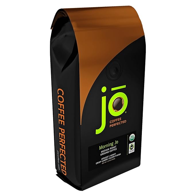MORNING JO: 12 oz, Organic Breakfast Blend Ground Coffee, Medium Roast, Fair Trade Certified, USDA Certified Organic, NON-GMO, 100% Arabica Coffee, Gluten Free, Gourmet Specialty Coffee by Jo Coffee®