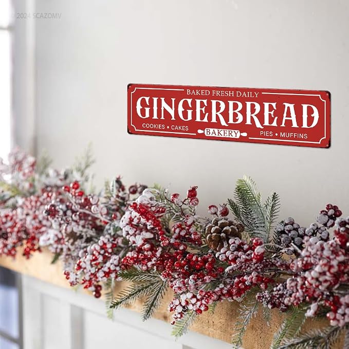 Gingerbread Bakery Metal Sign Cookies Cakes Pies Muffins Christmas Vintage Tin Hanging Plaque for Home Kitchen Patio Yard Office Cafe Coffee Bar Front Door Wall Decor Novelty Gift 16" x 4" - Image 4