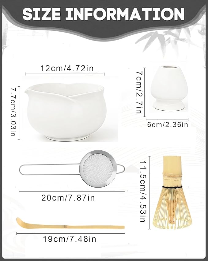 5Pcs Matcha Set Bowl and Whisk, White Ceramic Matcha Set Kit, Complete Matcha Making Kit Gift for Ceremony Matcha Tea Lover