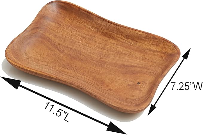 Woodard & Charles Acacia Wood Large Pinched Serving Tray for Serving, Charcuterie, Sushi, Cheese, Hors D ‘Oeuvres, Sandwiches, and More, 11.5" x 7.25"