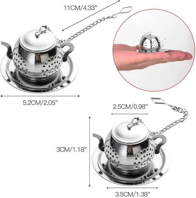 4Pcs Tea Balls for Loose Leaf, Stainless Steel Tea Infusers for Loose Tea, Tea Strainers with Chain Hook and Saucer (Silver)