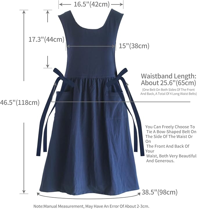 Premium Plus Size Apron with Pockets Adjustable Waistline Bib Apron,Soft Cotton Blend Apron Pinafore Dress for Baking Cooking Gardening(XL,Navy Blue) - Image 2