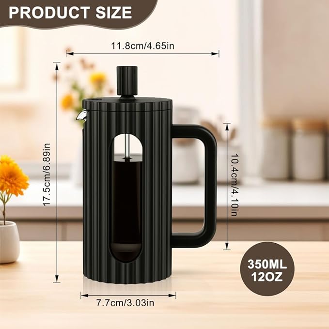 wedrink French Press Coffee Maker 12OZ, Heat Resistant Borosilicate Glass Carafe/Tea Maker Coffee Press Frother Brewer (350ml)