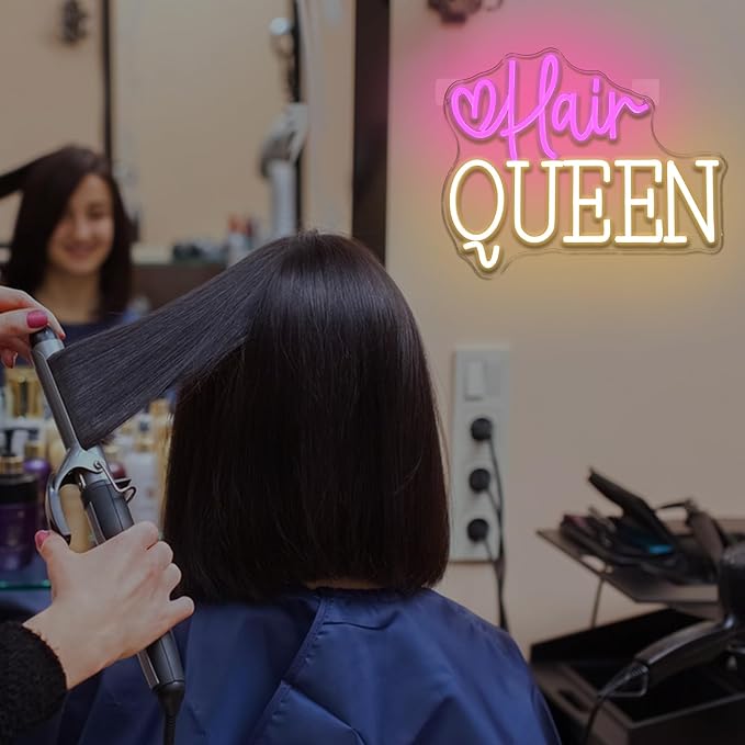 Hair Queen Neon Sign Dimmable Barber Shop Neon Light Sign for Wall Decor Haircut Hairdresser Led Signs for Hair Salon Store Beauty Room Makeup Studio Business Decor Gift 13.7" x 11"