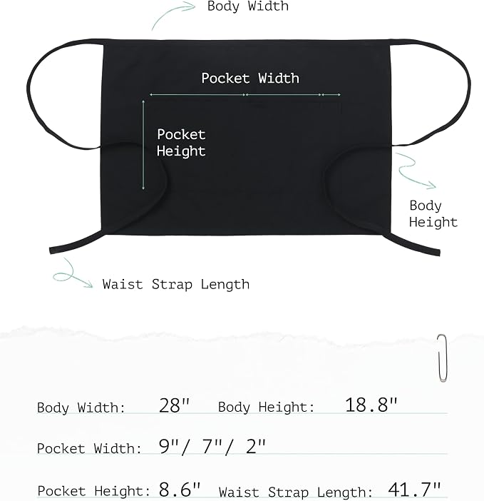 Chef Apron with 3 Pockets and Extra Ties | MJS polyester | Cotton-like feel | Fade & pill resistant | Extra-long ties | Machine washable | Unisex - Image 2