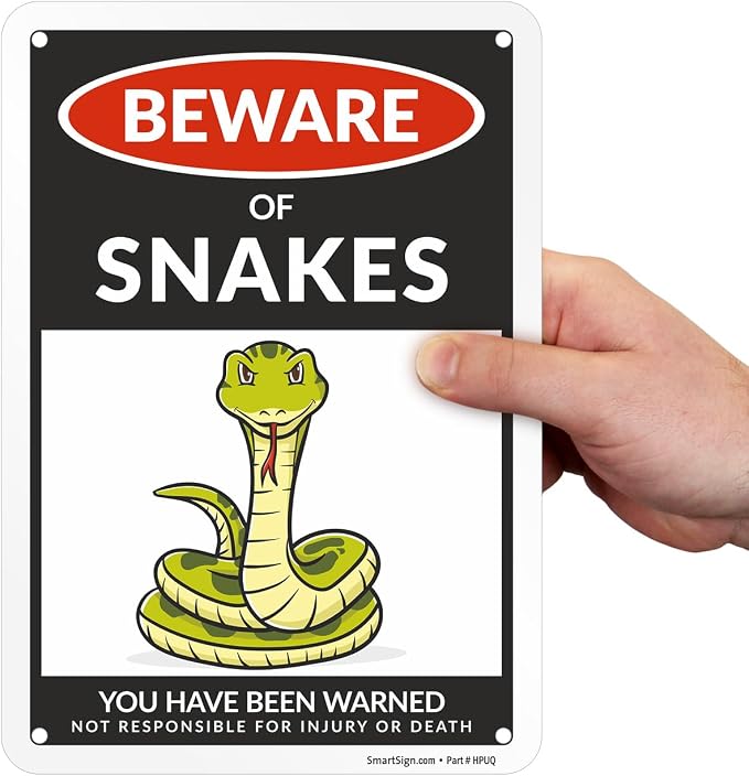 SmartSign Beware Of Snakes Warning Sign - 10"x7", 40 mil Laminated Rust-free Aluminum, Metal Signs for Snake Cave Cage Habitat Decor, Tank Accessories, Outdoors, Gifts - Funny Snakes Theme, USA-Made - Image 8