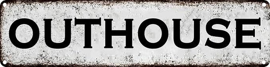 Outhouse Metal Sign 4x16in Rustic Bathroom Plaque for Cabin Yard House Toilet Wall Funny Home Farm Decor