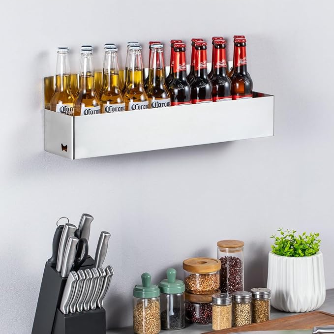FlagShip Speed Rail 22 Inch Stainless Steel Liquor Bottle Holder Wall Mounted Syrup Rack Bottle Storage for Bar,Kitchen,Coffee Station - Image 7