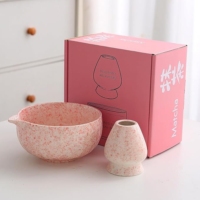 Ceramic 2-Piece Matcha Bowl Set Red gift box (red and white)