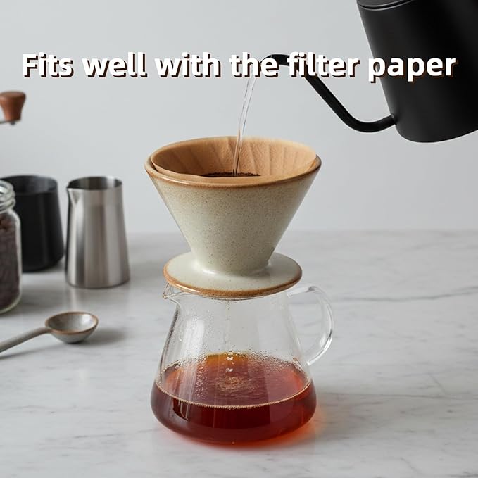 Ceramic Pour Over Coffee Dripper, Reusable Porcelain Portable Pour Over Coffee Maker, Slow Brewing Accessories with 1 Holes for Home, Office, Travel, Camping (Yellow)