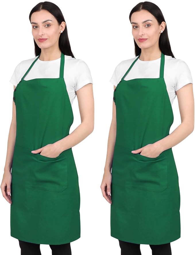 Kitchen Apron Waterdrop Resistant Cotton Apron 2 PACK with adjustable Aprons for Women with Pockets 9 Color option Cooking Green Apron (GREEN) by naturalcraft