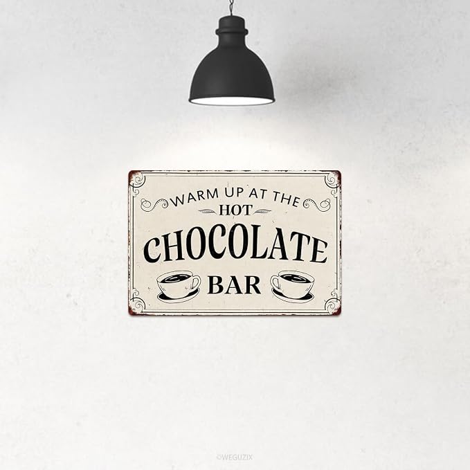Christmas Signs Home Decor Vintage Art Poster Metal Hanging Plaque Kitchen Cafe Bar Farmhouse Porch Yard Outdoor Indoor Decorations Funny Xmas Gift 8X12 Inch (Warm Up At The Hot Chocolate Bar Sign) - Image 4