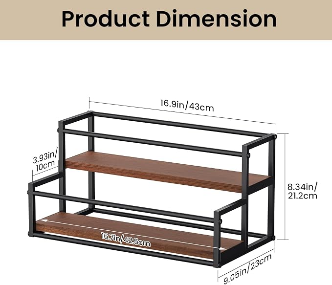 THYGIFTREE Liquor Bottle Display Shelf, 2 Tier Bar Shelf Stand for Liquor & Whiskey, Countertop Liquor Rack Organizer with Metal Frame & Wood Base for Home Bar Kitchen - Image 3