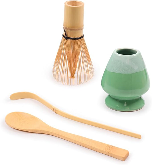 BambooMN Matcha Green Tea Whisk And Scoop 4 Piece Set - Mint Green Holder - 1 Set