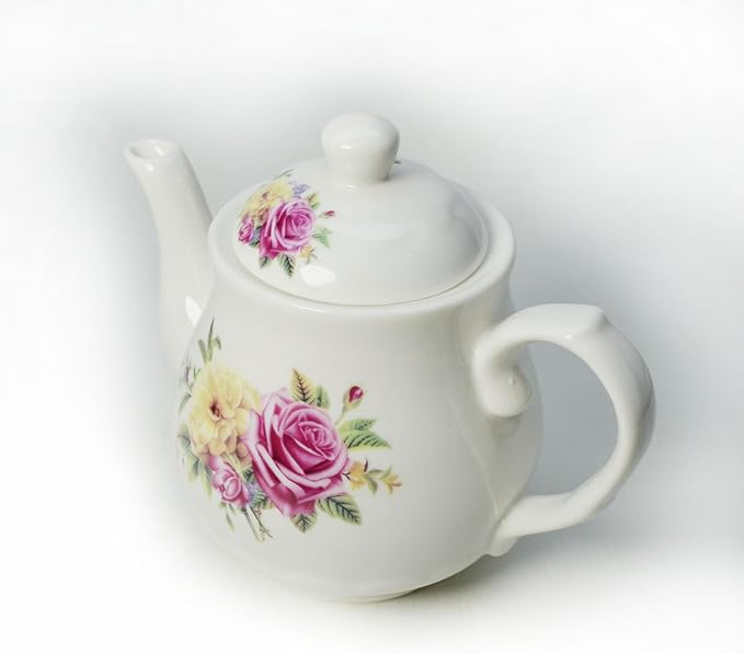European Style Porcelain Teapot, Small Teapot with Flowers Coffee Tea Water Pot Vintage Ceramic Litter Kettle (14oz)