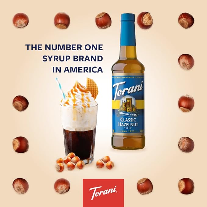 Torani Sugar Free Classic Hazelnut Flavored Drink Syrup, 25.4 fl oz (Pack of 4)