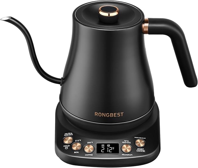 Electric Gooseneck Kettle 1L 1200W, 6 Temperature Presets, Quick Heating Pour Over Kettles for Coffee & Tea with Auto Shut-off, Stainless Steel Inner & Lid, Matte Black