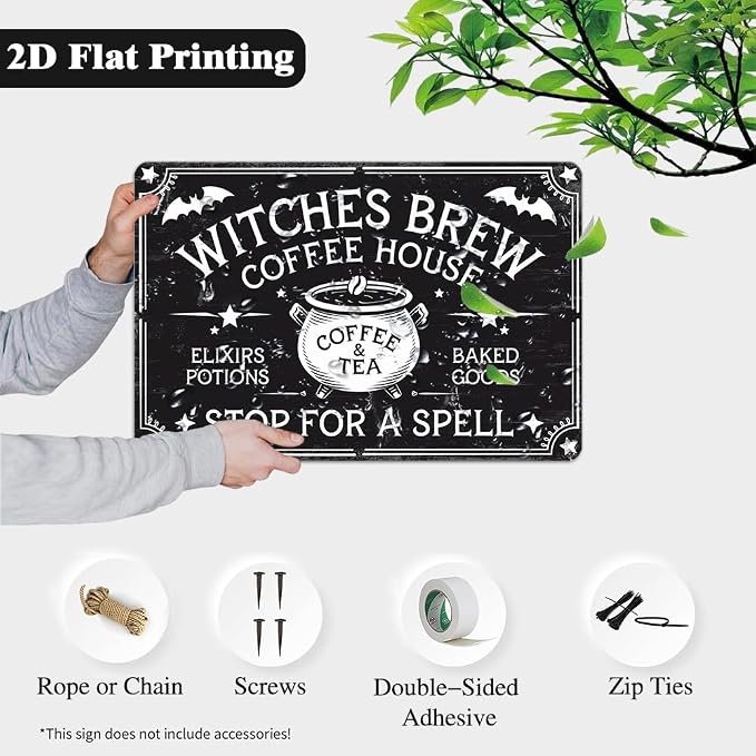 Vintage Witches Brew Coffee House Stop For A Spell Metal Sign - 8x12 Inch, Gothic Witch Plaques Art Sign For Kitchen, Pubs, Cafe, Living Room Decor, Halloween Party Accessories, Halloween Decor - Image 5