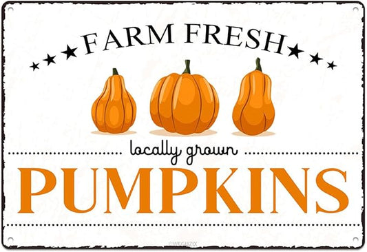 Vintage Pumpkins Metal Signs Wall Decor Funny Vegetables Art Poster Decorative for Home Farmhouse Kitchen Garden Cafe Bar Farm Porch Fence Yard 12X8 Inch Aluminium Hanging Plaque by WEGUZIX