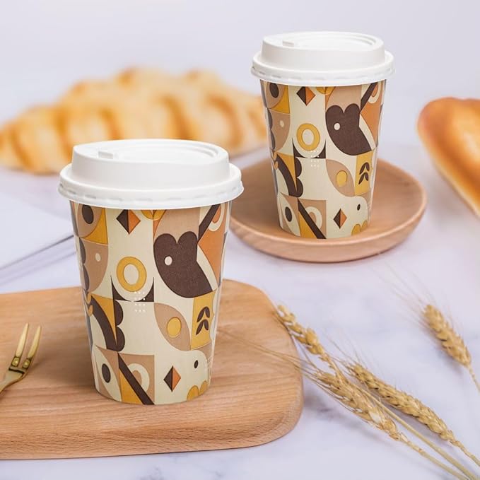 Tamone 100 Pack 12 oz Paper Coffee Cups, Disposable Coffee Cups with Lids, Paper Cups for Cold/Hot Drinking Coffee, Water, Juice or Tea, Suitable for Home, Restaurant, Store and Cafe