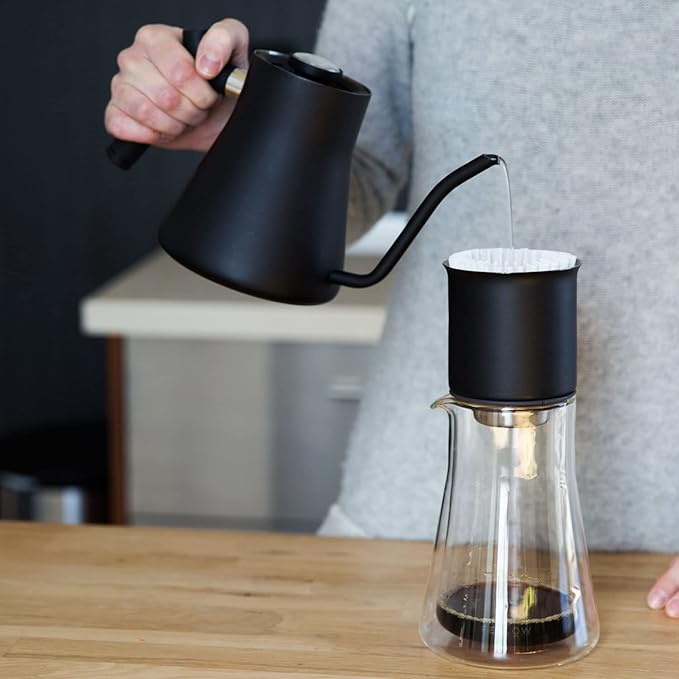 Fellow Stagg [XF] Pour-Over Coffee Maker Set – Stainless Steel Dripper, 20 oz Double Wall Glass Carafe & 30 Paper Filters, Built-in Ratio Aid, No Plastic Brewing, Matte Black