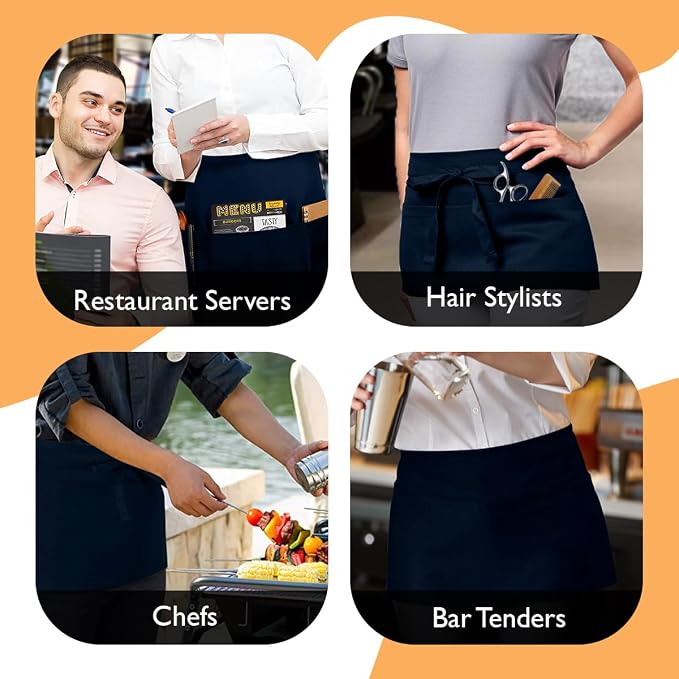 Avalon Kitchen Server Aprons with 3 Pockets – 100% Polyester Waist Apron, 24x12 Inch Half Apron, Waitress Apron for Servers - Image 4