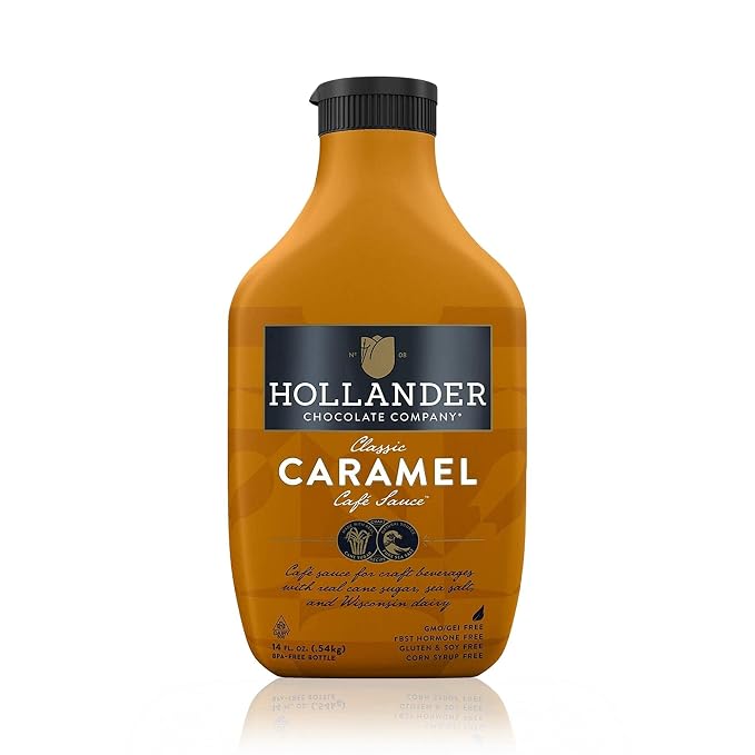Hollander Caramel Cafe Sauce | GMO Free, Corn Syrup Free, Soy/Gluten Free | 15 fl. oz. Squeeze Bottle | Flip Cap by HollanderChocolateCompany