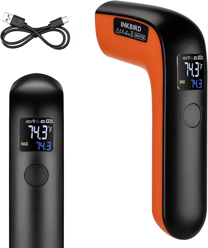 Rechargeable Infrared Thermometer Gun for Cooking -58℉~1022℉| INKBIRD Colorful Display Digital Laser Temperature Gun for Pizza Oven Grill Kitchen Home Repairs with Max Measure, ℉ Only (NOT for Human)