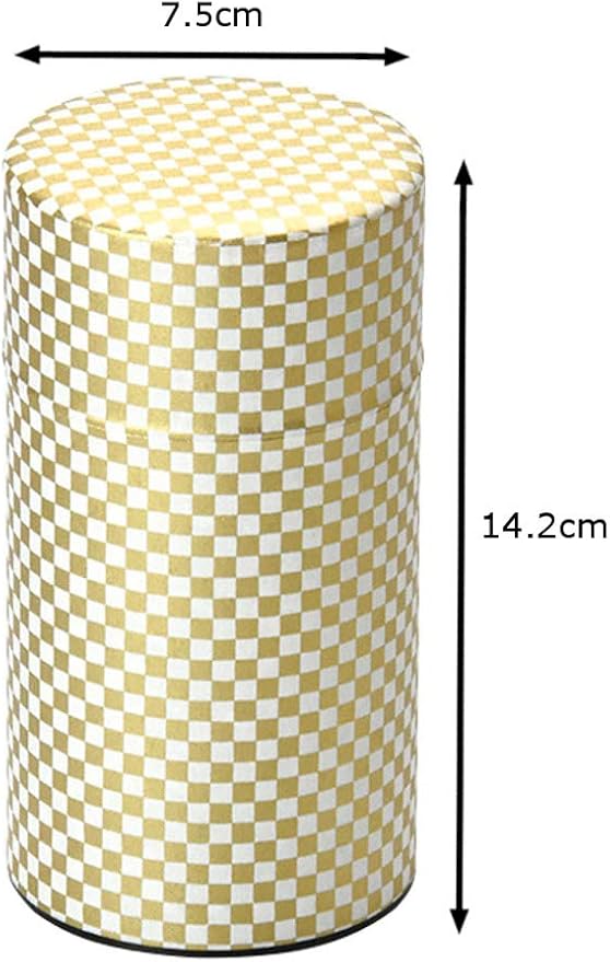 Yamako Pokkan a Japanese Tea Tin Canister, Air Tight, Double Lid, 200g Tea Capacity (Ichimatsu - Japanese Checkered Pattern, L - 200g)
