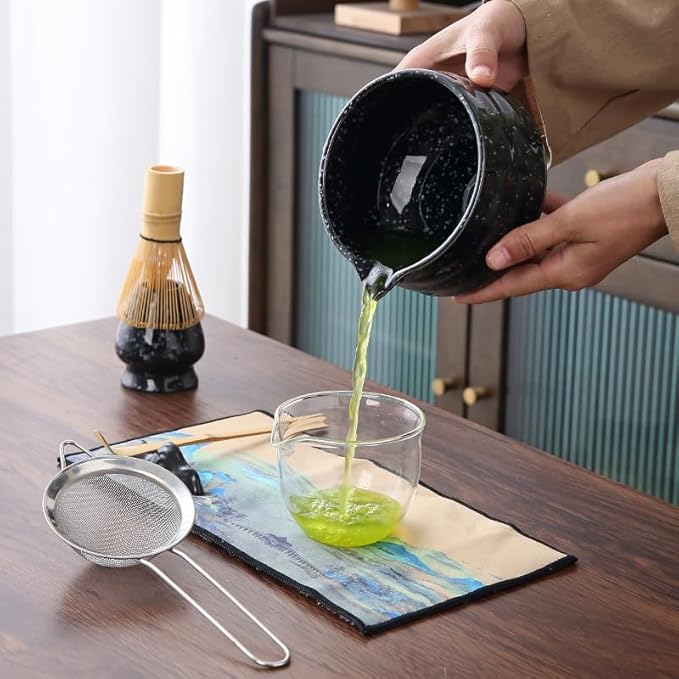 7pcs matcha whisk set Includes Matcha Bowl, Matcha Whisk Holder, Bamboo Matcha Whisk, Scoop and Matcha Sifter, 15 oz Mottled Matcha Kit for Tea Lovers matcha Set,