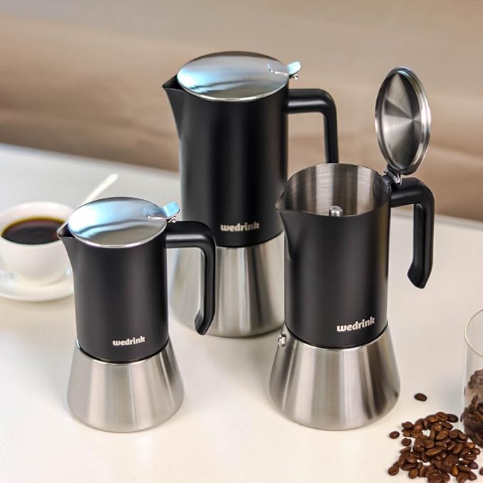 wedrink Premium 304 Stainless Steel Moka Pot, 9 Cup Stovetop Espresso Maker, Induction & All Stovetops Compatible