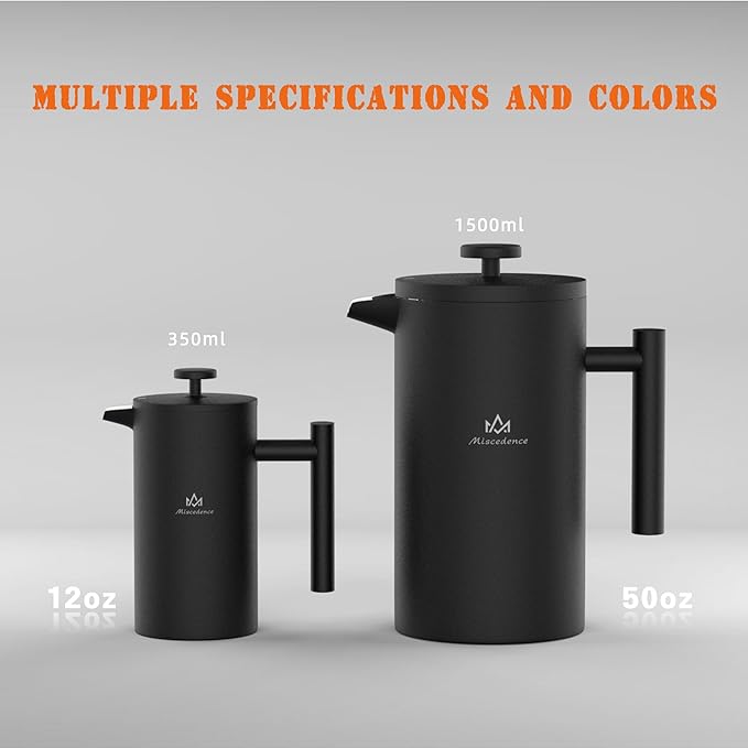 French Press Coffee Maker, 50OZ Double Wall Vacuum Insulated 304 Stainless Steel for Home, Camping and Office
