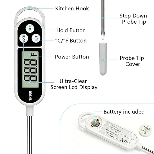 1/3pcs Candy Thermometer Digital Instant Read for Meat Kitchen Cooking Food Oil Deep Fry BBQ Grill Smoker (1, 9.4in)