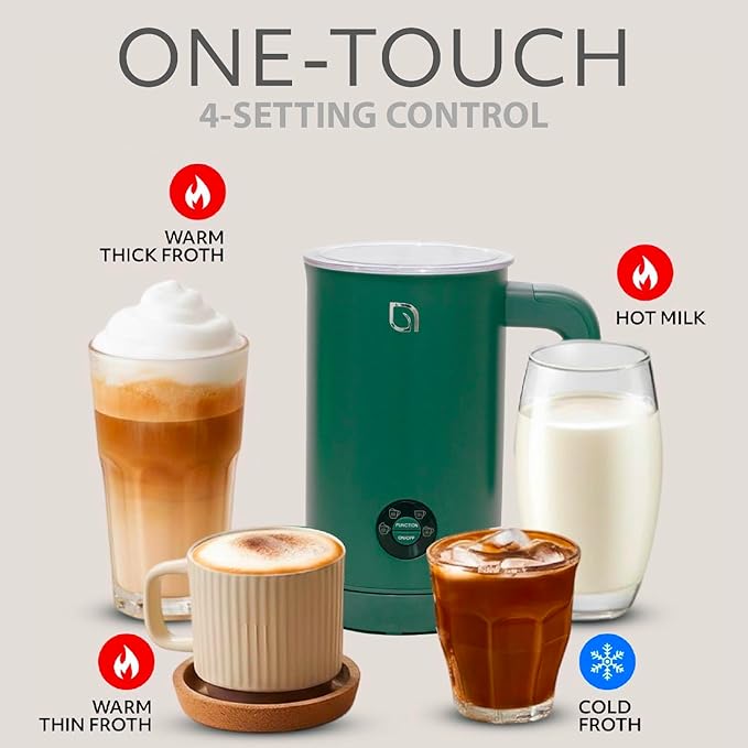 WILLOW Eco Series Milk Frother, 4 in 1 Milk Steamer, One Button Operation Hot and Cold Foam Maker 8.12oz/240ml Milk Warmer for Coffee & Latte, Made from 99% Recycled Plastics, Non-Toxic - GREEN